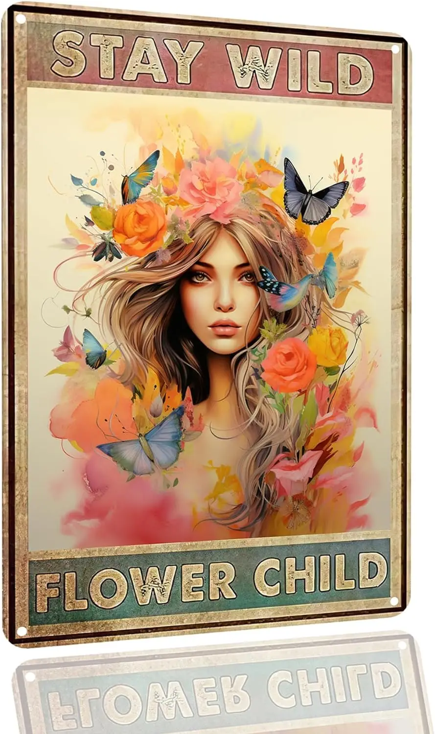 Funny Tin Sign Stay Wild Flower Child Metal Poster Hippie Art Wall Plaque Outdoor Indoor Cafes Bar Pub Garden Home Wall Decor 8x