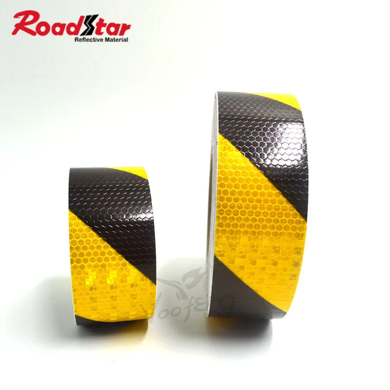 Roadstar 5cmx3m Small Shining Self-Adhesive Reflective Warning Tape with Yellow Black ColorTtwill Printing for Car Motorcycle