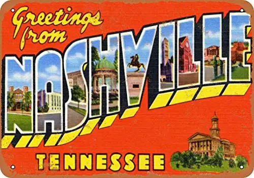 Metallblechschild Grüße von Nashville Pub Outdoor Bar Retro Poster Home Kitchen Restaurant Wanddekoration Schilder