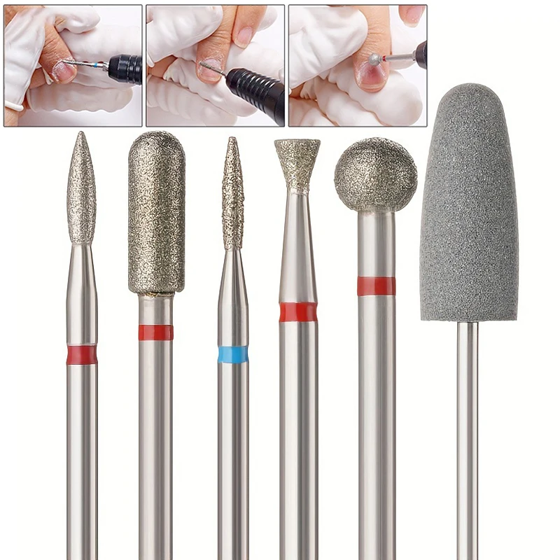 

6 Pcs Diamond Milling Cutters For Manicure Carbide Nail Drill Bits Removing Dead Skin On The Edge Of The Nail Tool