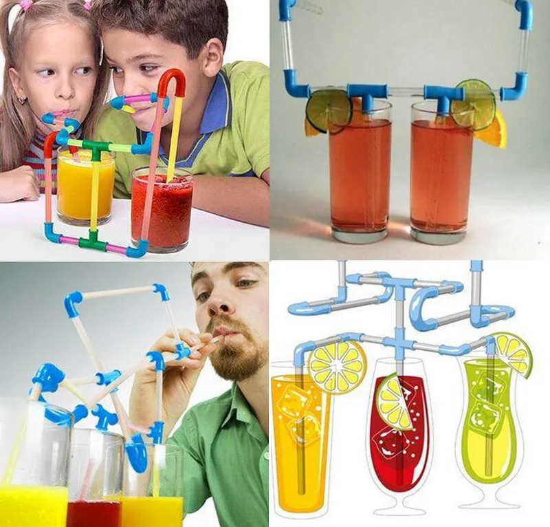 Creative Crazy Straw Suits Original Novel Art Drinking Straw Toys Plastic Long DIY Party Straws