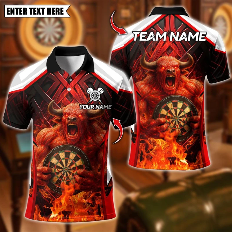 Trendy Bull Graphic Darts Polo Shirts For Men Fashion Summer Custom Name Team Name Polo Shirt Loose Streetwear Team Uniforms
