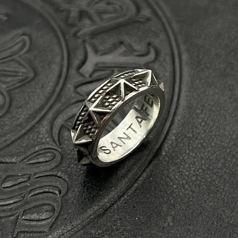 S925 sterling silver retro rivet star ring men's medieval five-pointed star domineering index finger niche high sense