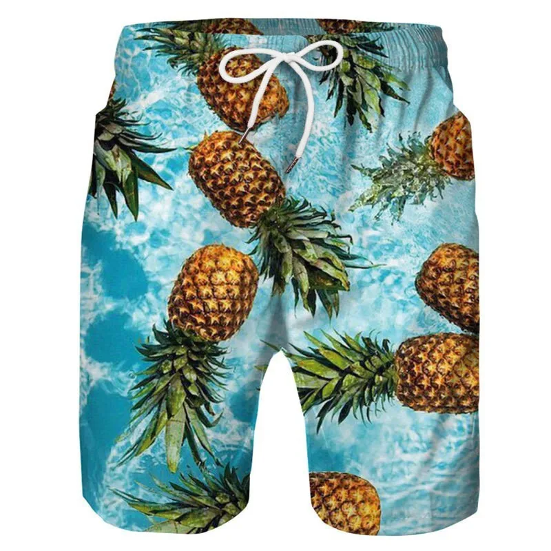 Fruit themed 3D printed fashionable summer men's beach pants