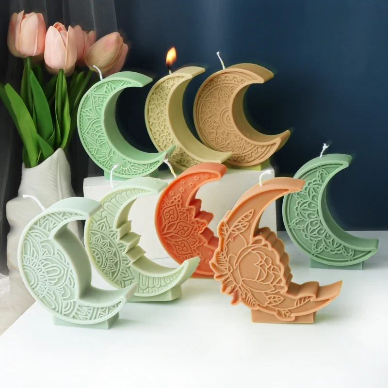 3D Relief Vintage Blume Mond Kerze Silikon Form Mond Ramadan Gips Epoxidharz Ornamente Seife Form DIY Handgemachte Geschenk Werkzeug