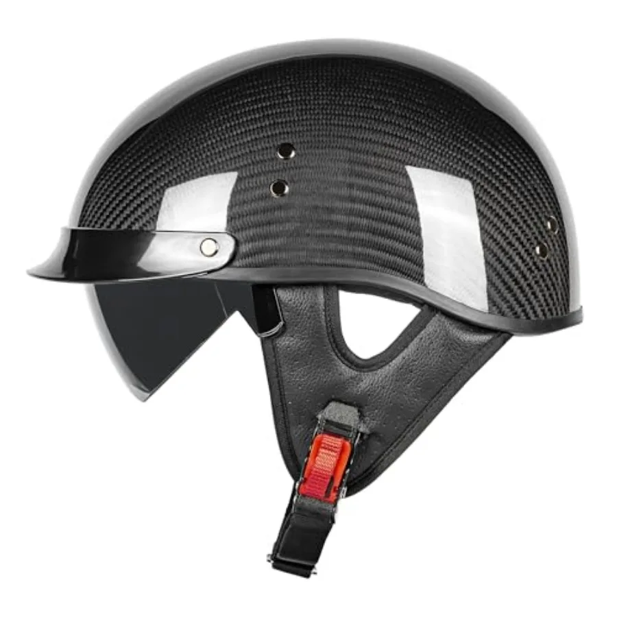 

Carbon Fiber Motorcycle Half Helmet for Adults Men and Women DOT Approved Open Face Retro Helmets with Visor, Vintage Design fo