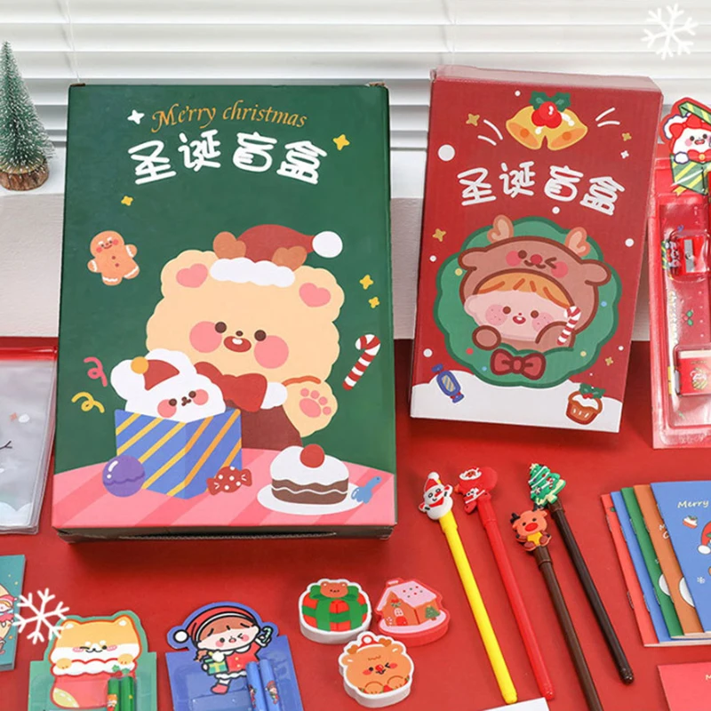 1 Set Christmas Stationery Blind Box, Xmas Gift For Kids Includes Pens Refills Stickers For Children School Supplies