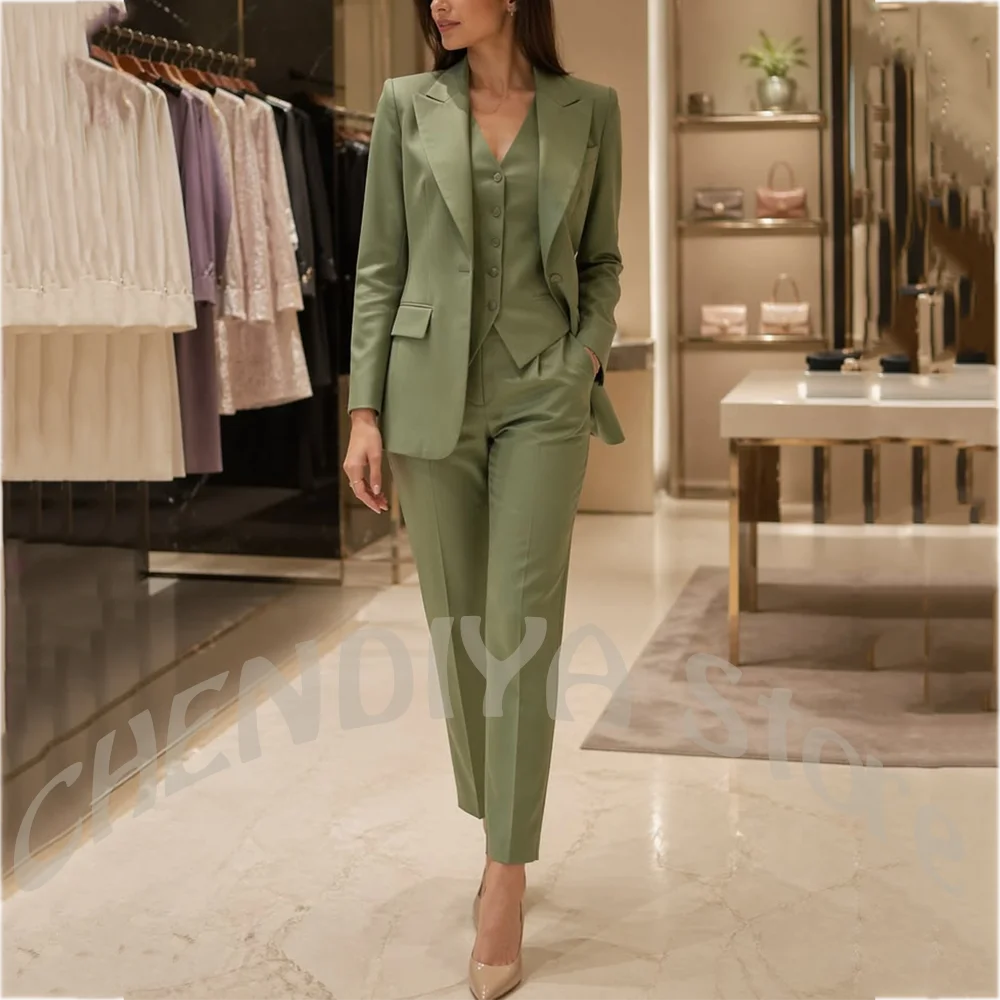 

Women's Tailored Suits Peaked Lapel Single Breasted Blazer Elegant 3 Piece Set Business Casual High Quality Jacket Vest Pants