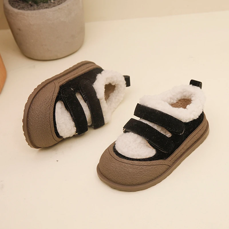 Soft Lambswool Loafers for Baby Kid Winter Thick Plush Casual Flats  Girls Brand Design Furry Sneakers Boys Warm Cotton Shoes