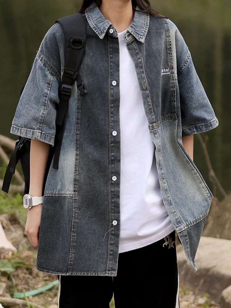 Patchwork Jackets Women Korean Style Daily Hipster Contrast Color Loose Washed Punk  Youthful Vitality Slouchy Unisex Ins