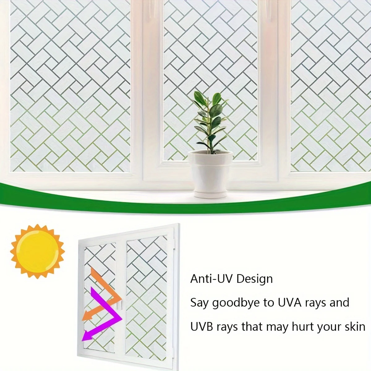 Frosted Glass Window Film Tile Pattern Privacy Decorative Static Cling Removable Non Adhesive for Living Room Bedroom Kitchen