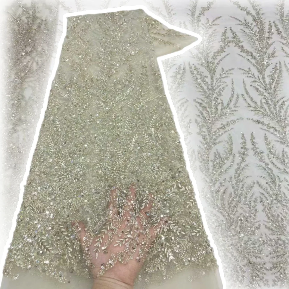 2025 tecido de renda africano de alta qualidade nigeria laranja frisado tecido de renda lantejoulas tule tecido para festa de casamento costura sz1708