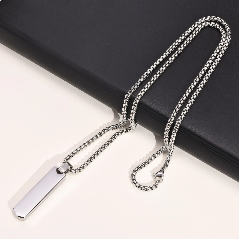 Dreidimensionale rechteckige geometrische Anhänger aus Edelstahl für Herren, personalisierte Mode-Halsketten, Boutique-Schmuck – Detail 5