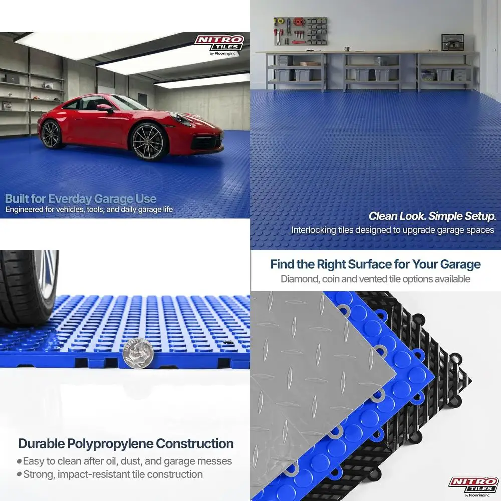 

12 x 12 Heavy-Duty Interlocking Garage Floor Tiles, Coin Pattern Polypropylene Flooring, Non-Slip, Shelby Blue, 12 Tiles, 12 Sq