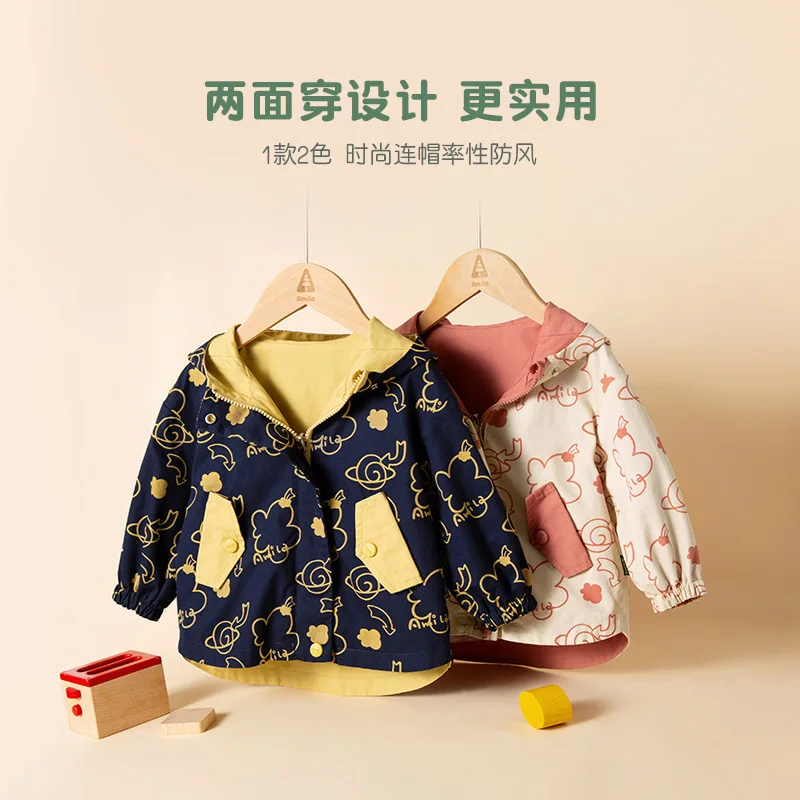 

Reversible Jacket Coats Baby Boys Girl Print Spring Autumn Parkas Jacket Coat for Girl Hooded Children Outerwear Windbreaker