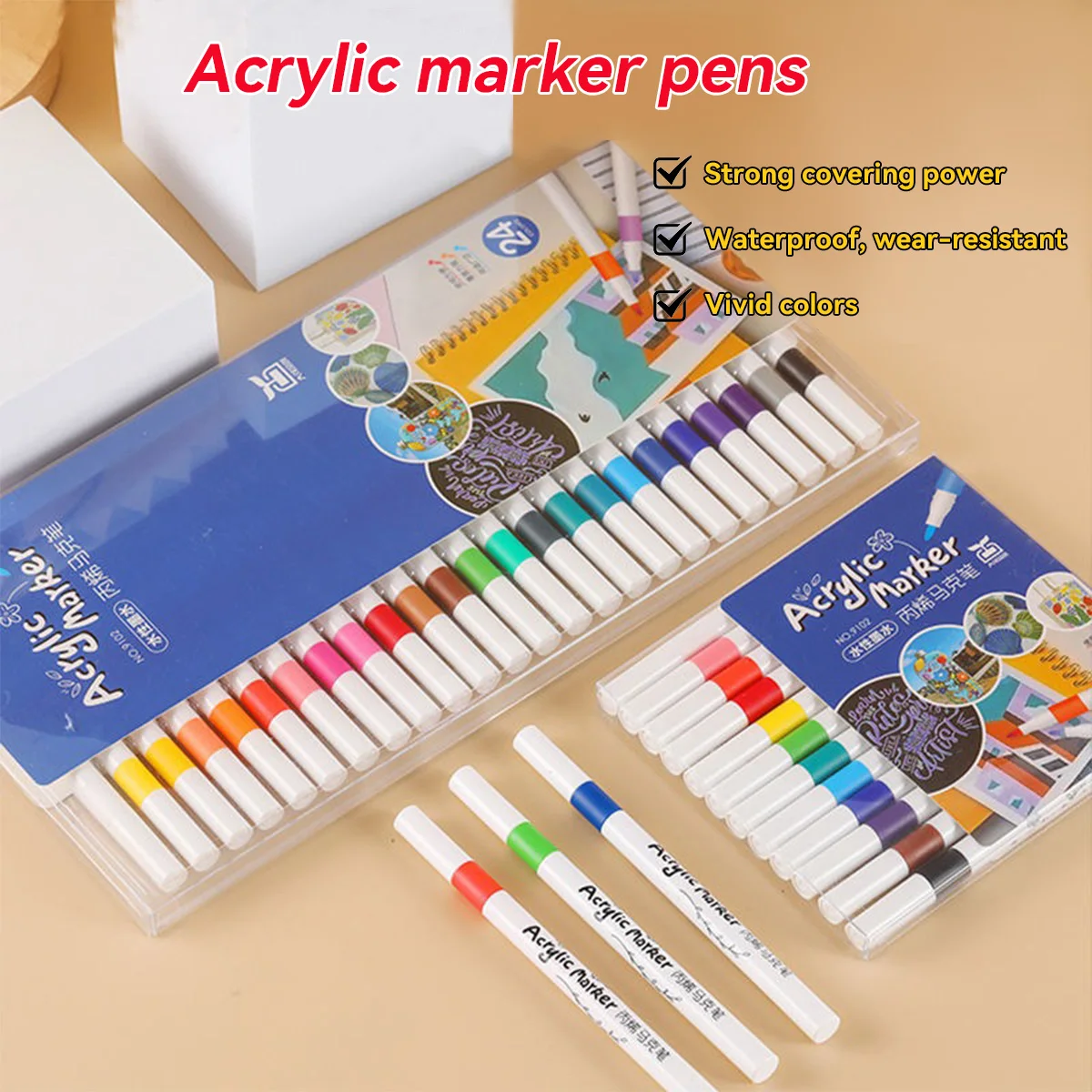 

12-80 Color Acrylic Marker Pen Quick Drying PVC Box Multi-material Materials Painting Combination Korean Stationery Art Supplies