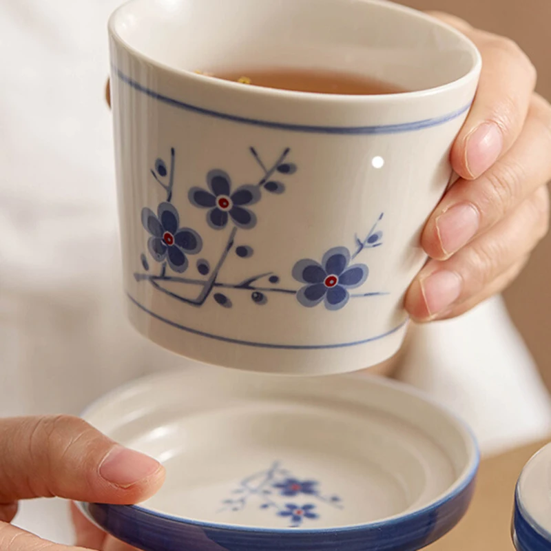 

Ceramic Plum Blossom Ceramic Cup High Beauty Household Breakfast Cups Office Teacup with Dual Use Lid ﻿High Quality Drinkware