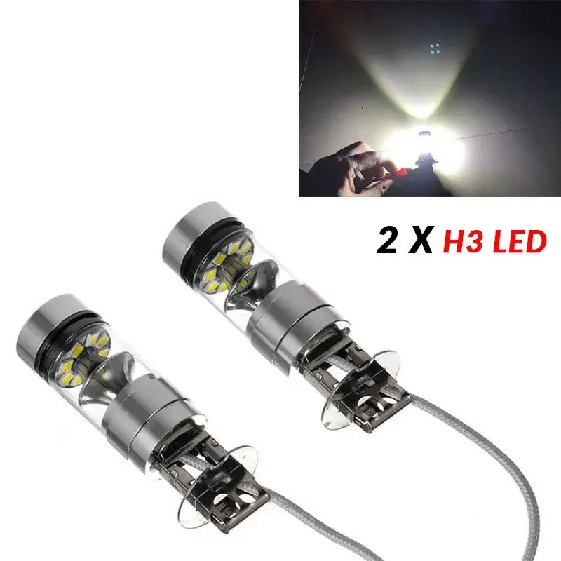 New H3 LED Foglights Conversion Kit Bulbs High Low Beam 100W 6000K Super White 3000K Auto Driving Headlight High Low 12V 24V