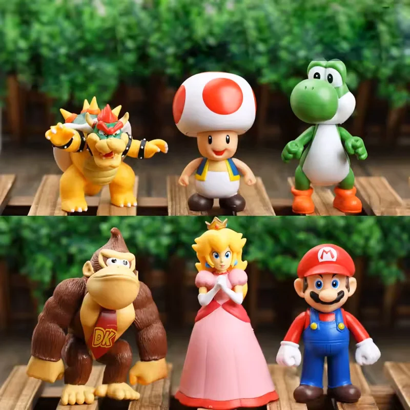 

6PCS Super Mario Bros Cartoon Dolls Model Anime Figures Luigi Yoshi Mario Creative Collectible Model Toys for kids Birthday Gift