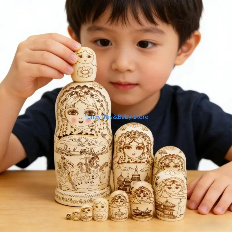 Vẽ tay Búp bê Matryoshka Nga làm tổ với thiết kế 10 lớp dành cho trẻ Học tập sáng tạo Du lịch Quà lưu niệm Cung cấp C90B