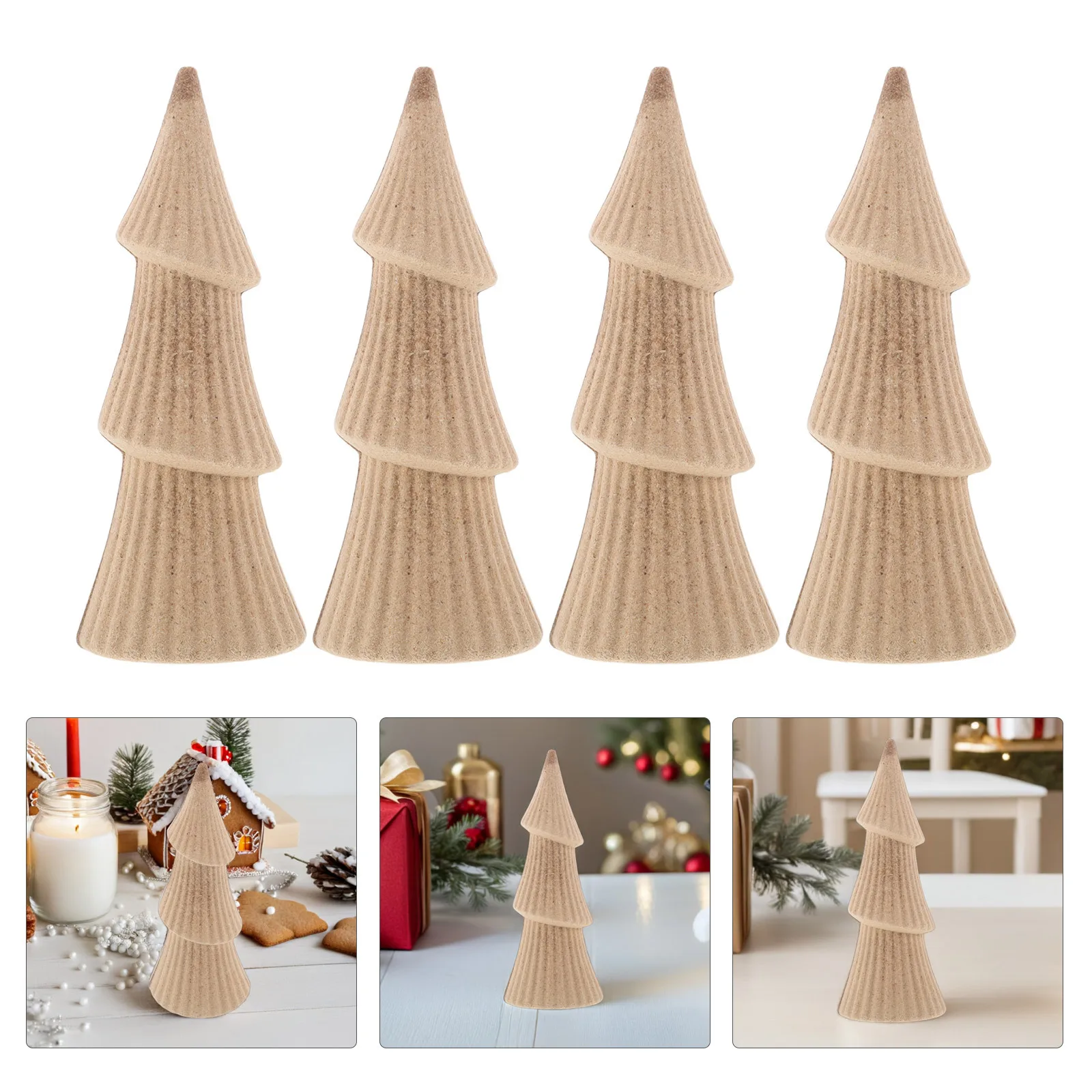

4Pcs Wooden Christmas Tree Unpainted Natural Wood Blanks DIY Craft Painting Small Tabletop Christmas Decoration