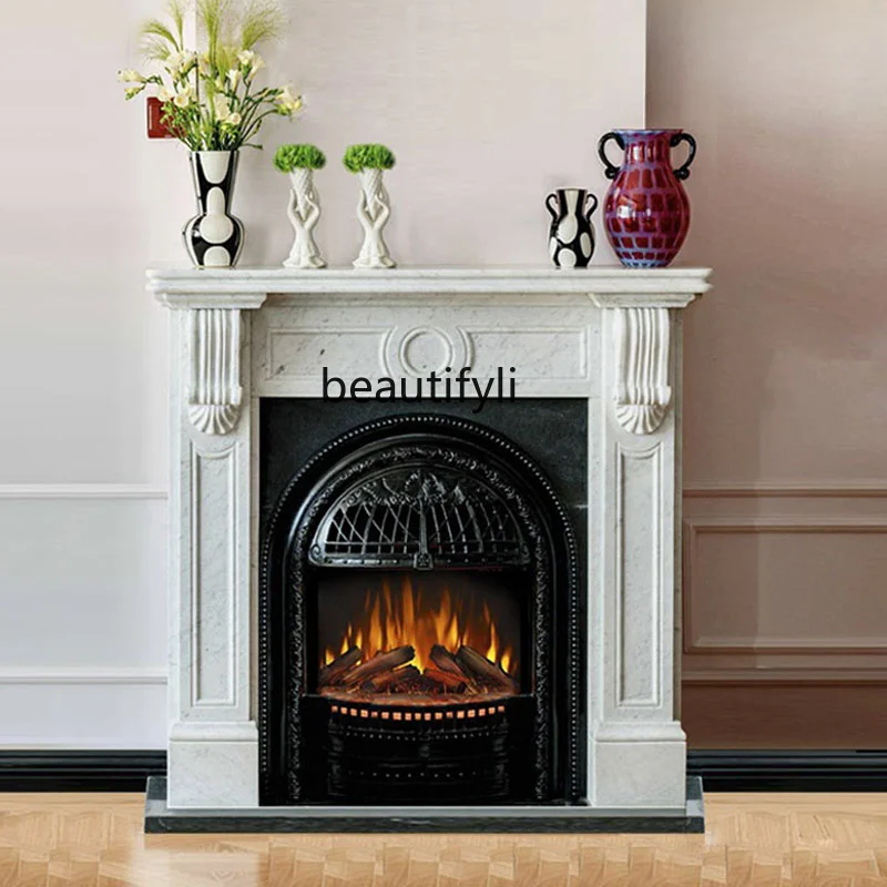 

yj Stone Carving Fireplace Marble Fireplace French Arch American Relief Fireplace Curio Cabinet