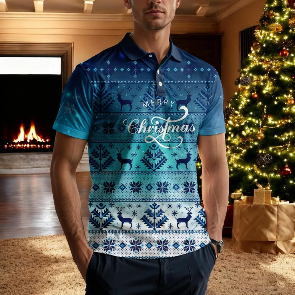 2026 New Christmas themed Printed Design Polo Shirt For Men And Women, Collar Button Up Shirt For Adults Children, POLO Shirt