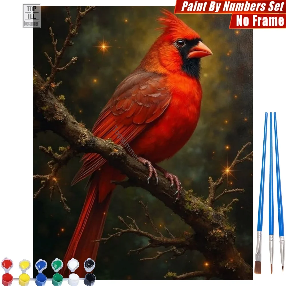 

Starry Cardinal Branch DIY Digital Oil Painting Kit - Serene Deep Dots Quality Family Time Thanksgiving Gift For Bird Lover