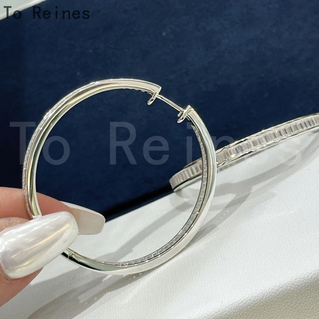 

To Reines Large Circle Crystal Hoop Earring For Women Silver Color Fashion Shiny Round Big Eardrop Jewelry Birthday Party Gift