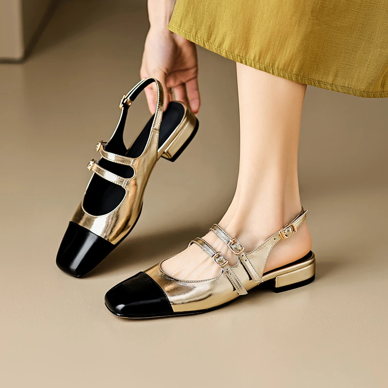 

2024 new summer women sandals natural Leather shoes 22-24.5cm cowhide+pigskin mixed colors Buckle ankle-strap women shoes
