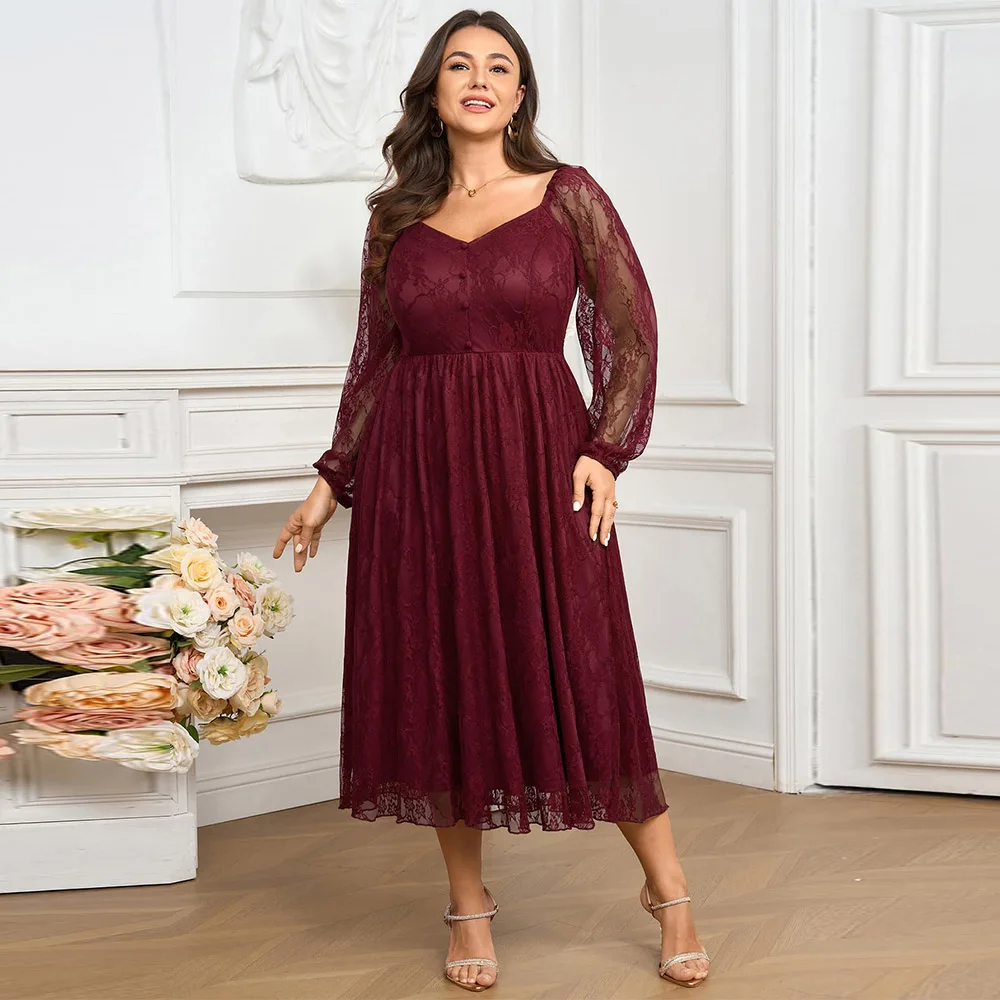 فستان نسائي رائع مخصص مقاس كبير لحفلات الزفاف بأكمام طويلة فساتين ماكسي من الدانتيل الرسمي فساتين أم العروس 2025