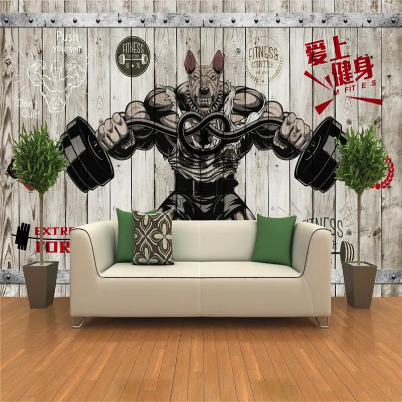 Personality Creative Fitness Bodybuilding Cartoon Beast Plank Gym Background Wall Paper 3D Fitness Club Decor Mural Wallpaper 3D