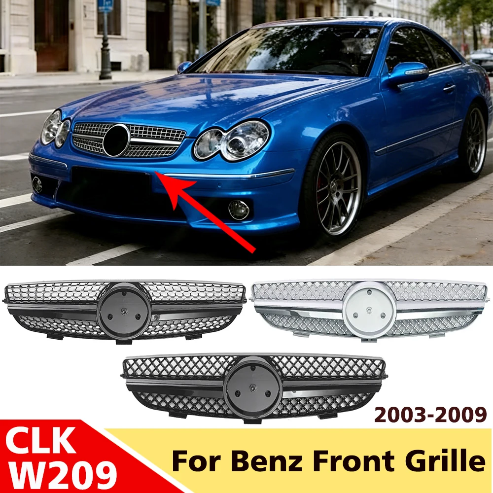 

For Mercedes CLK 2003 2009 Custom Glossy Grille,ABS Carbon Fiber Style Car Grille,Exterior Modification Parts