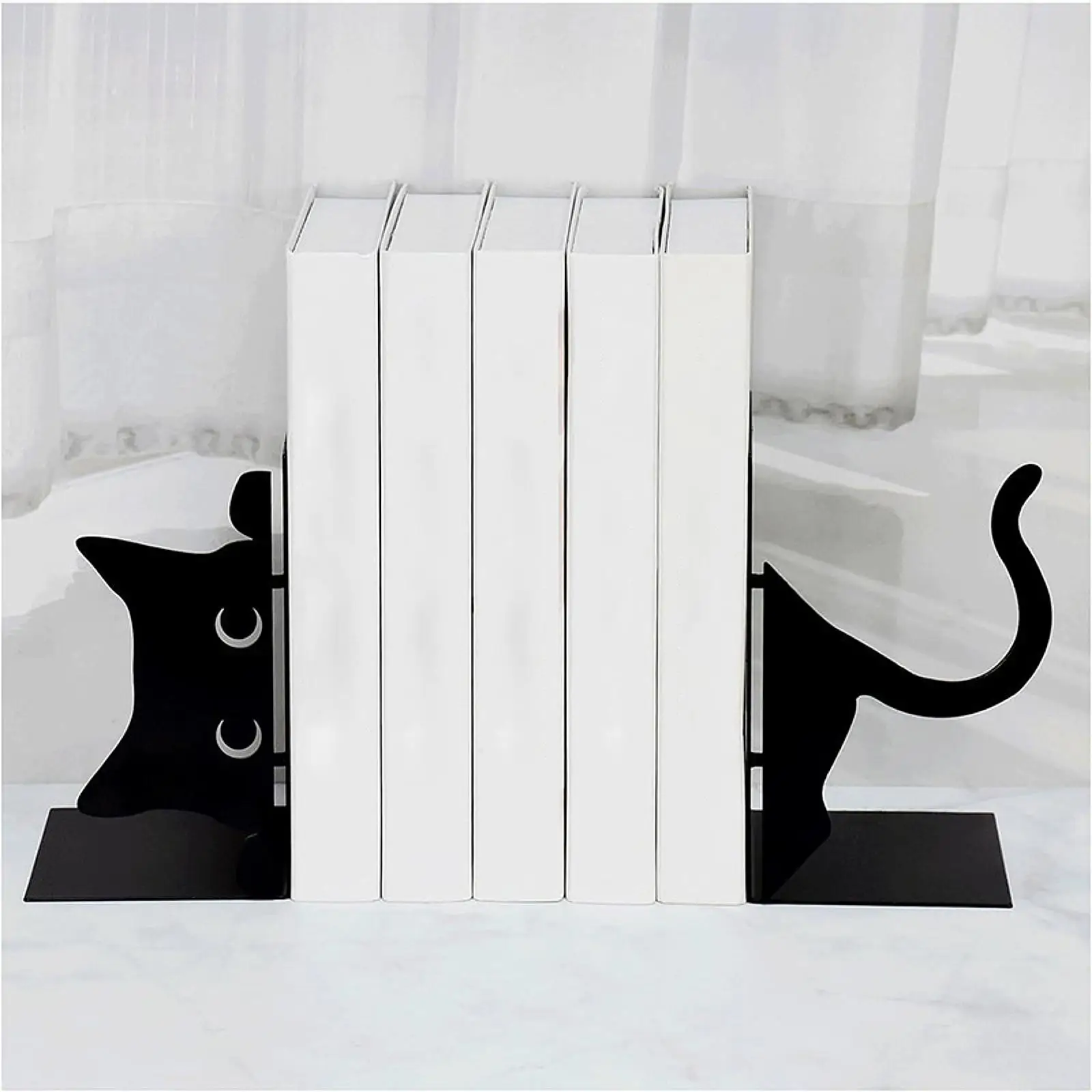 Cute Cat Bookends Collectible Cat Lover Gifts Bookshelf Decor Iron Book Ends for Farmhouse Office Study Room TV Cabinet Indoor