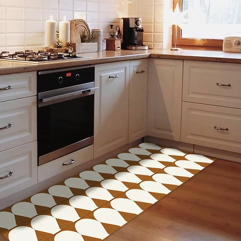

Kitchen Rug Geometric Pattern Long Strip Runner Kitchen Carpet Non-slip Oil-proof Waterproof PVC Leather Washable Floor Mat 바닥매트