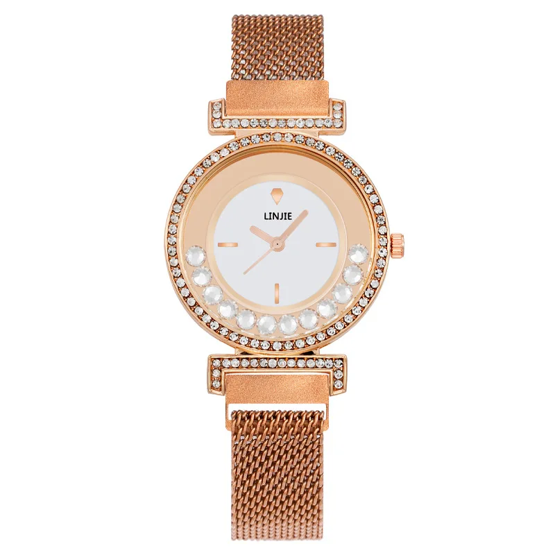 Fashion Flowing Diamond Rolling Diamond Women's Watch Women's Watch Absorbent Iron Stone Lazy Man Milan Band Watch