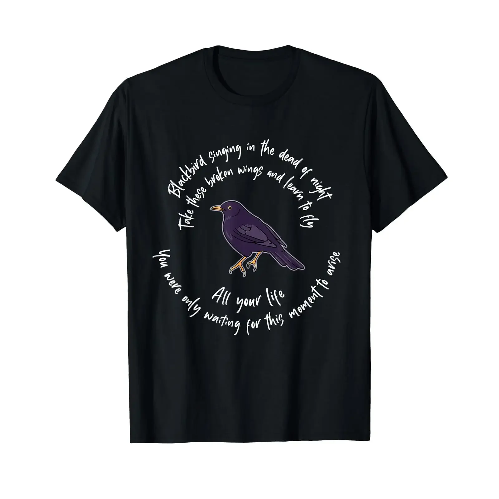 Blackbird Singing Bird Wings Microphone Singer Lyrics Artist T Shirt vintage Washed Casual Comfortable fashion graphic Slightly
