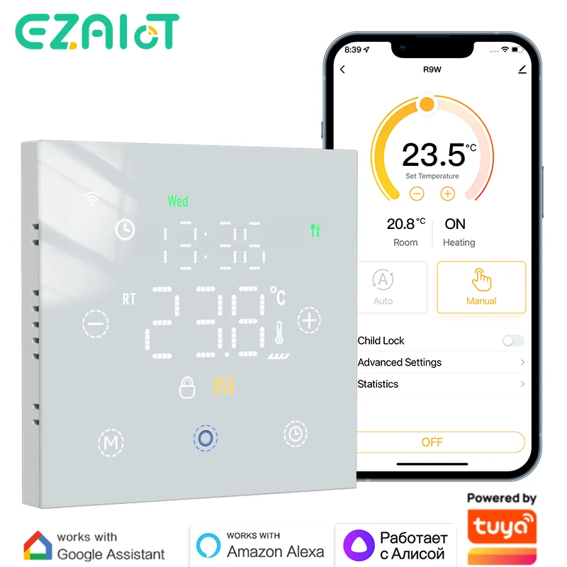 Thermostat intelligent WiFi pour chauffage au sol électrique/à l'eau, chaudière à gaz, contrôleur de température intelligent à distance Tuya, thermostat numérique programmable 220V, commande vocale Alexa Google Home Yandex Alice