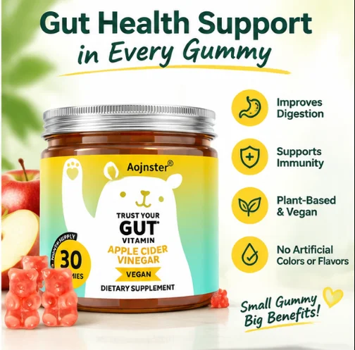 Vegan Apple Cider Vinegar Gummies, Gut Wellness Support, Plant‑Based Dietary Supplement,30 Gummies