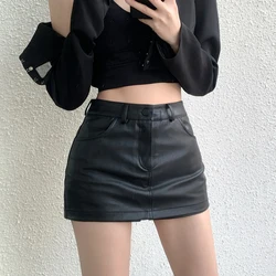 High Waisted Women  Y2K Black A-line Mini Skirts Chic Woman Shorts Streetwear Sexy PU Leather Shorts Skirt