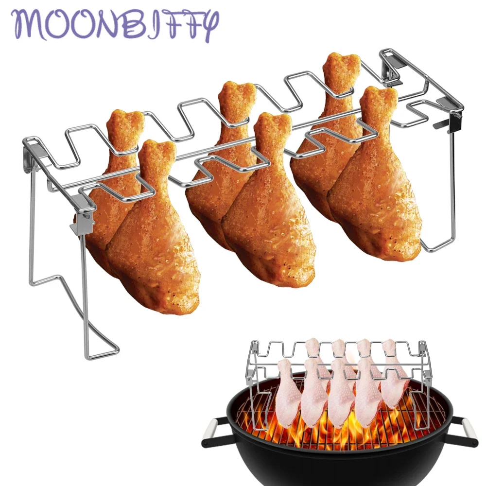 

Grilling BBQ Roast Chicken Leg Rack Barbecue Rib Roast Rack Stainless Steel Folded Chicken Wing Leg Rack Non-Stick Accessories