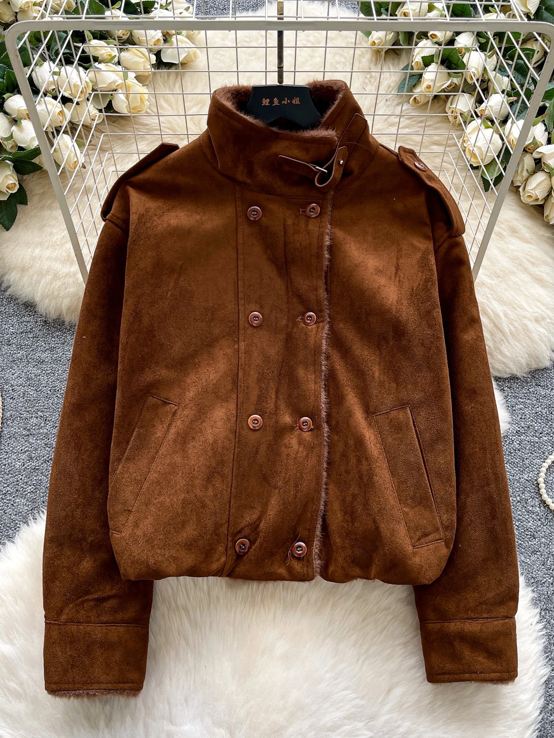 Casual Trajet Sle ort PU cuir Jaet femmes ample Long Sve col montant Double bouton automne manteau d'extérieur