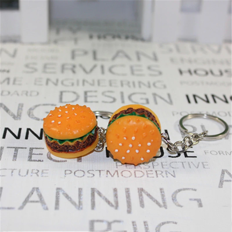 1PCS Cute Mini Simulation Food Key Chain Handmade Resin Hamburger Cake Keychain Gift Pendant Accessories Lovely Keyring Jewelry