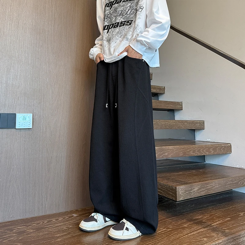 กางเกงวอร์มชายไซส์ใหญ่ M-XXXXXL สีพื้น ชายโค้ง ทรงหลวม สไตล์จ็อกเกอร์ มีเชือกผูกเอว สำหรับฤดูใบไม้ผลิและฤดูใบไม้ร่วง