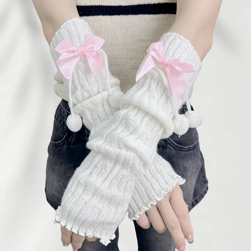 Ano novo presente de Natal mangas de braço de malha vermelha meninas quentes e doces luvas sem dedos