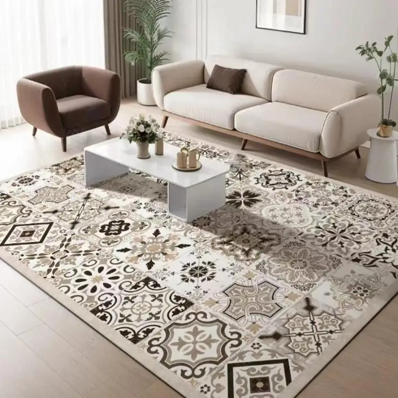 French Style Crystal Pile Carpet Living Room Tea Table Rug Bedroom Bedside Rug Household Non-slip Floor Mat