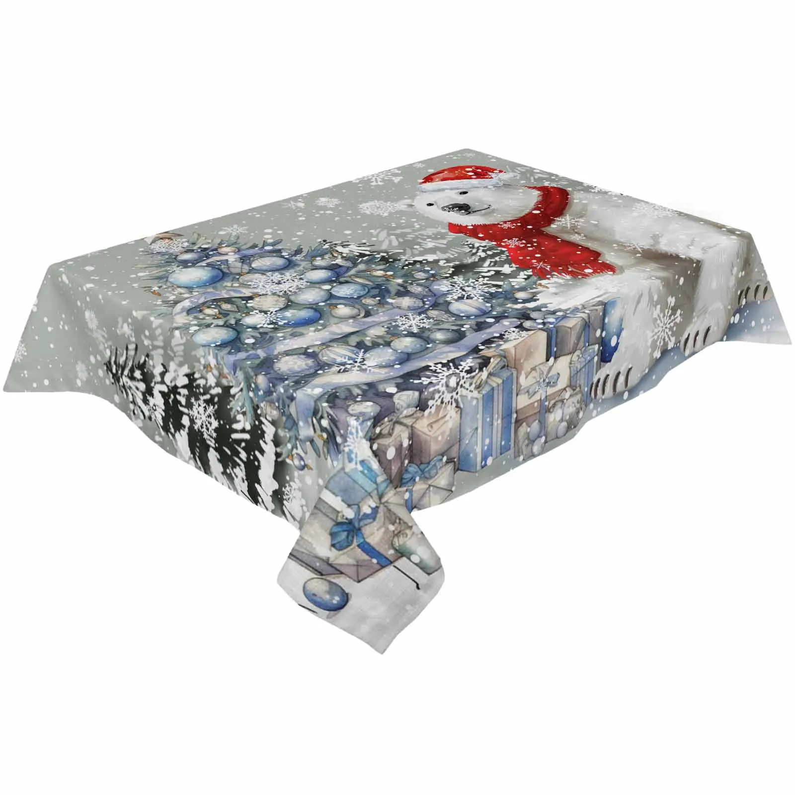 Bear Snow Christmas Tree  Tablecloth Waterproof Dining Table Rectangular Round Table Cover Home Kitchen Decoration