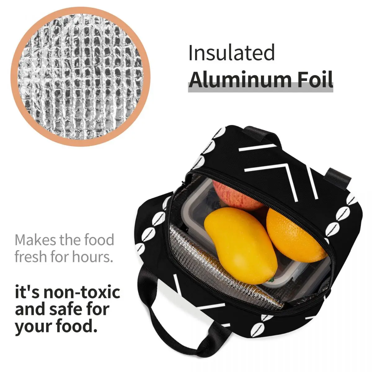 Sacchetti per il pranzo isolati con Design Bogolan in panno di fango africano per le donne scatola per il pranzo termica per alimenti con