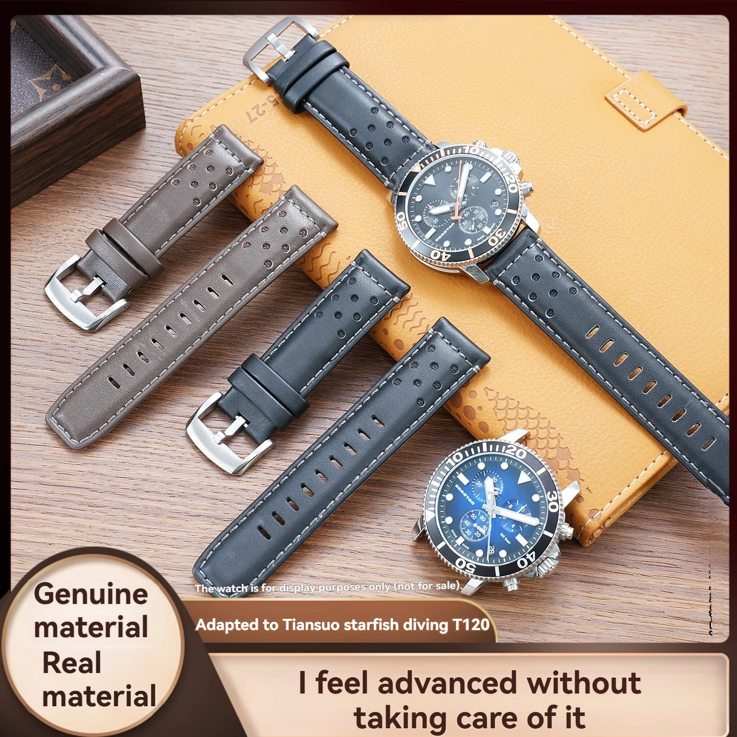Suitable for TIMEX Citizen Breitling Tissot leather strap Huawei 22mm first layer Cowhide universal replacement bracelet