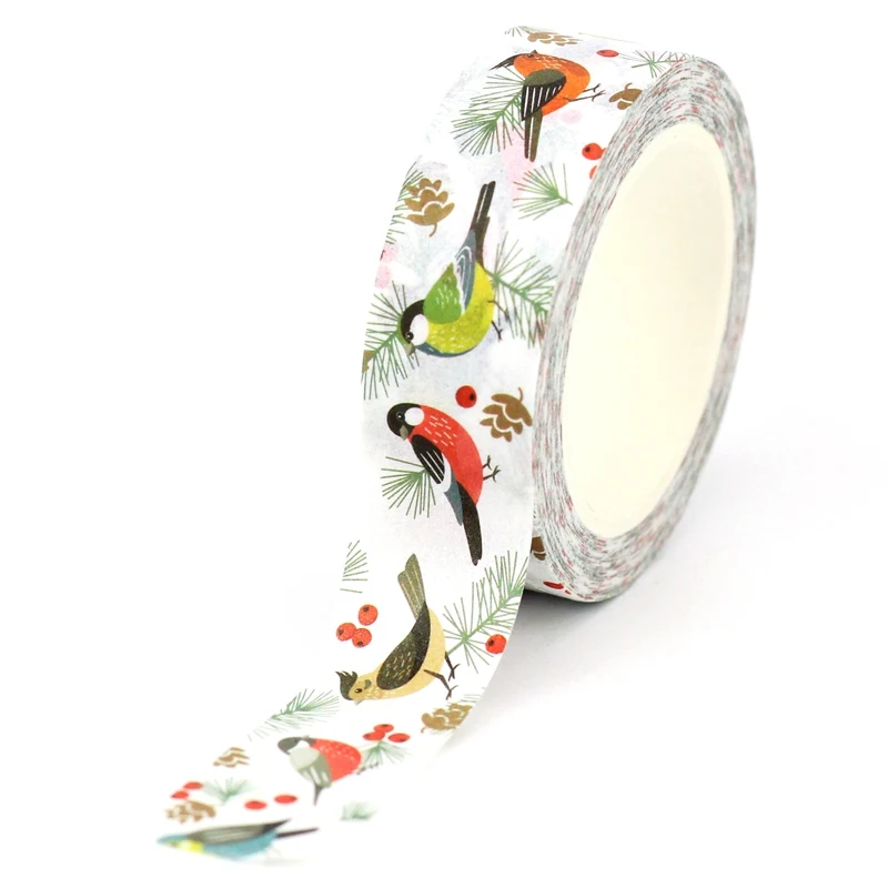 

NEW 1PC 10M Decorative Cute Cardinal bird on Mistletoe Leaves Washi Tapes for Craft Journal Adhesive Masking Tape Papeleria